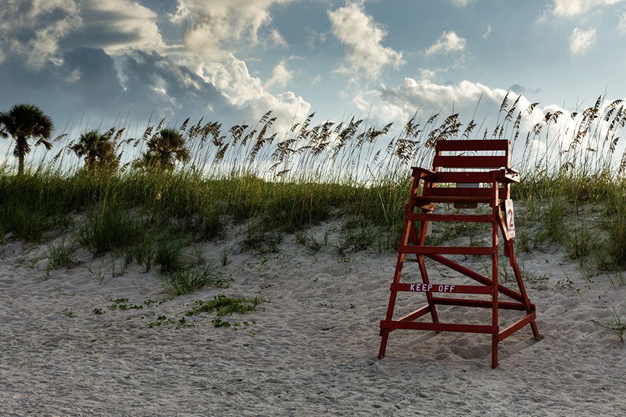 Florida - Life guard stand on a Beach With Wind Blowing at Dusk